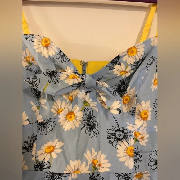 Blue Daisy Print Sundress with Yellow Straps - Picture 6 of 7
